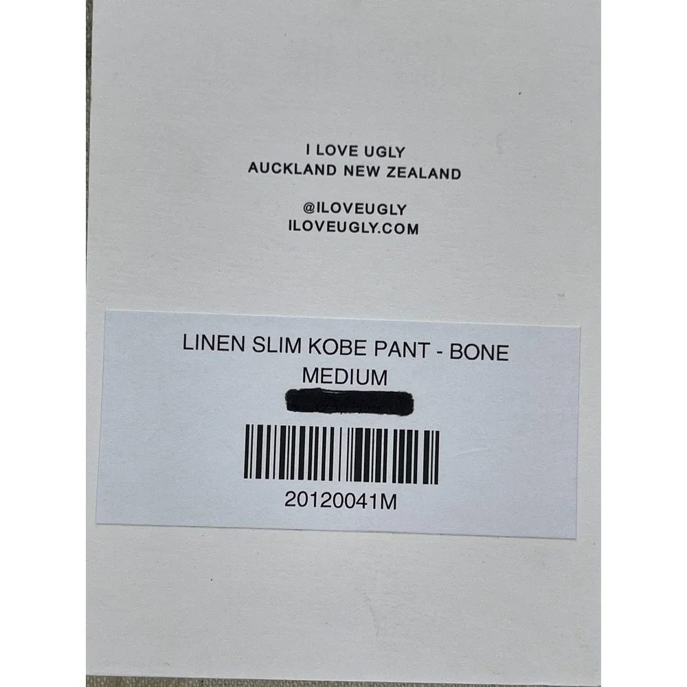 I Love Ugly Slim Kobe Pant Mens Medium Bone Linen Cropped Leg Straight Fit
